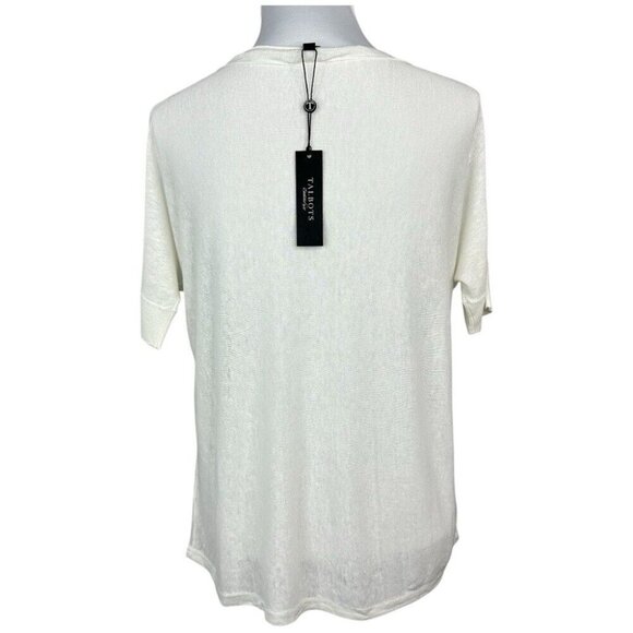 Talbots Women's NWT Off-White Y2K Short Sleeve Linen Knit Sweater Size P - Picture 4 of 10